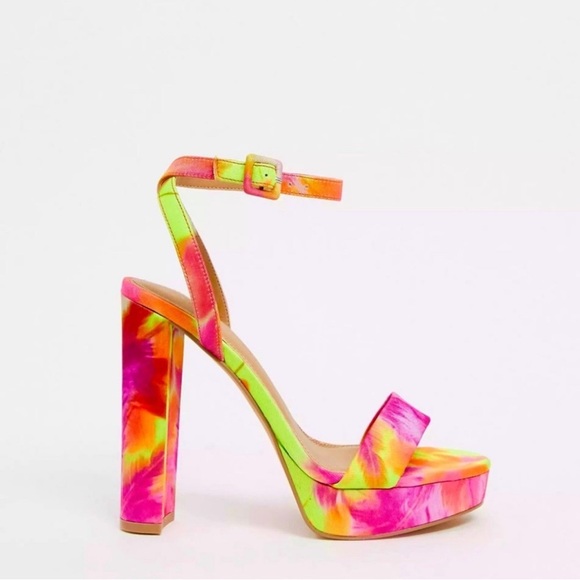 ASOS "Nutshell" Platform barely there Floral Watercolor block heeled sandals - Picture 2 of 12